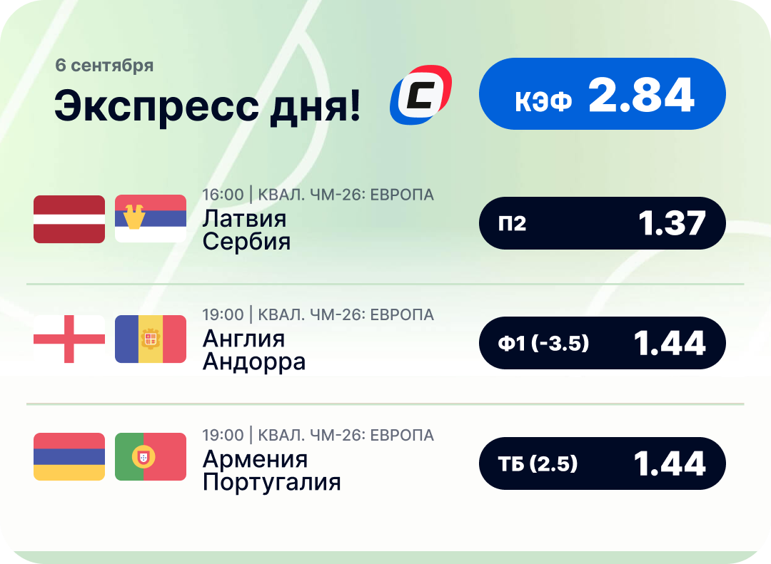 Футбольный экспресс дня на 6 сентября №1