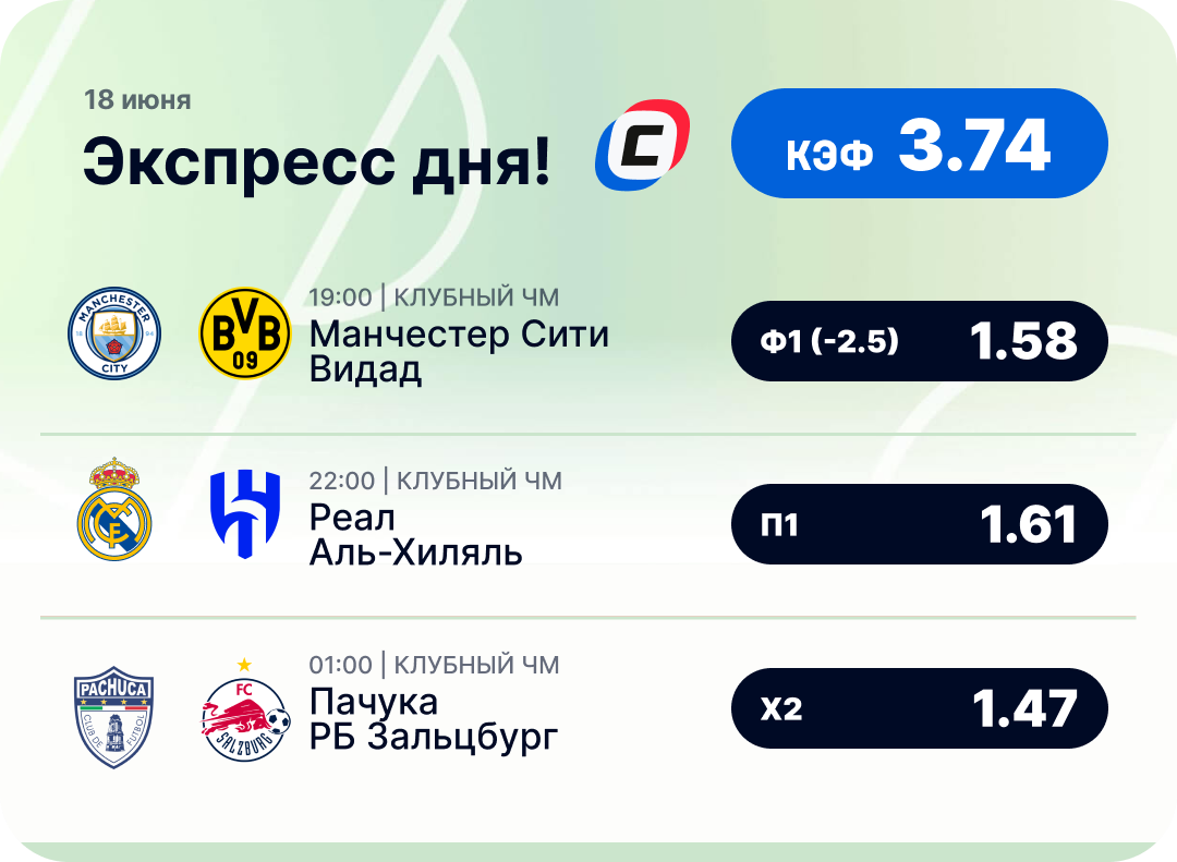Футбольный экспресс дня на 18 июня №1