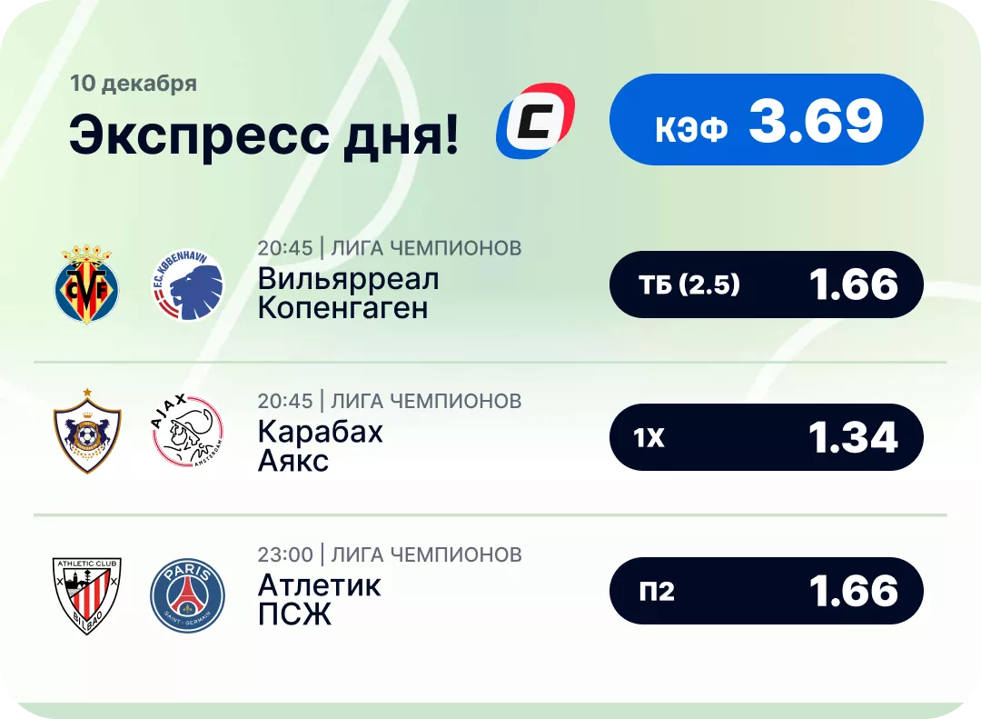 Экспресс на футбол Футбольный экспресс дня на 10 декабря №1