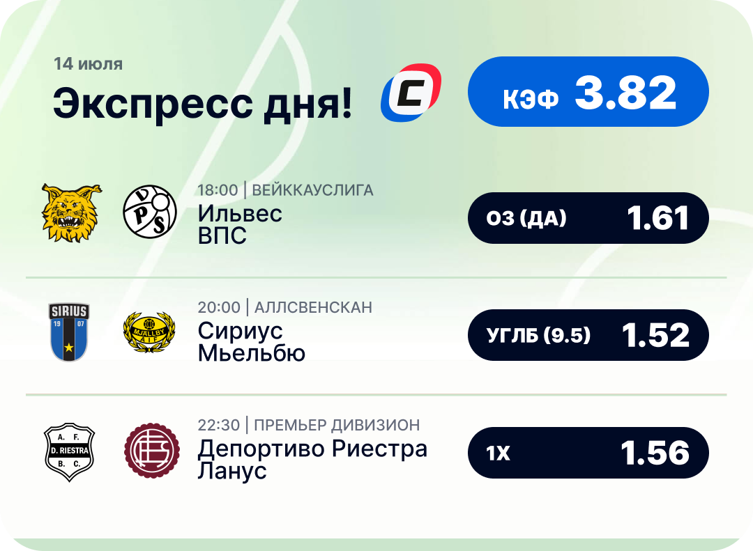Футбольный экспресс дня на 14 июля №1