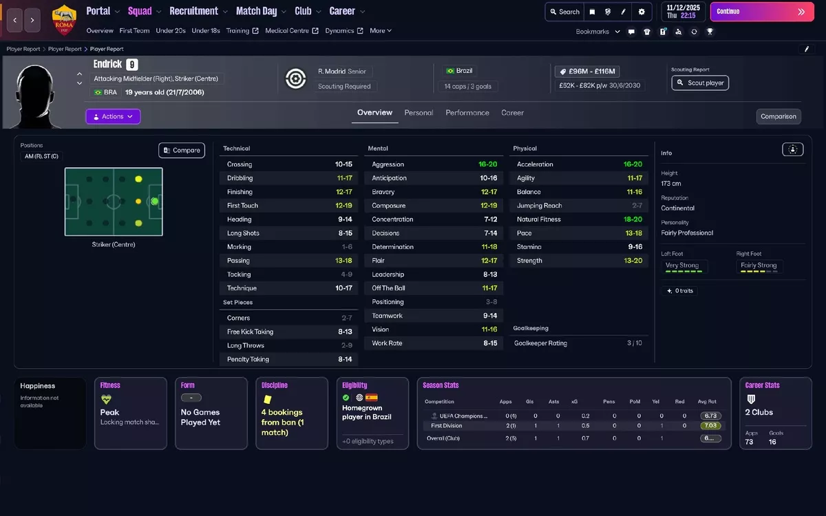 Перспективные игроки в FM 26 Эндрик (Реал Мадрид)