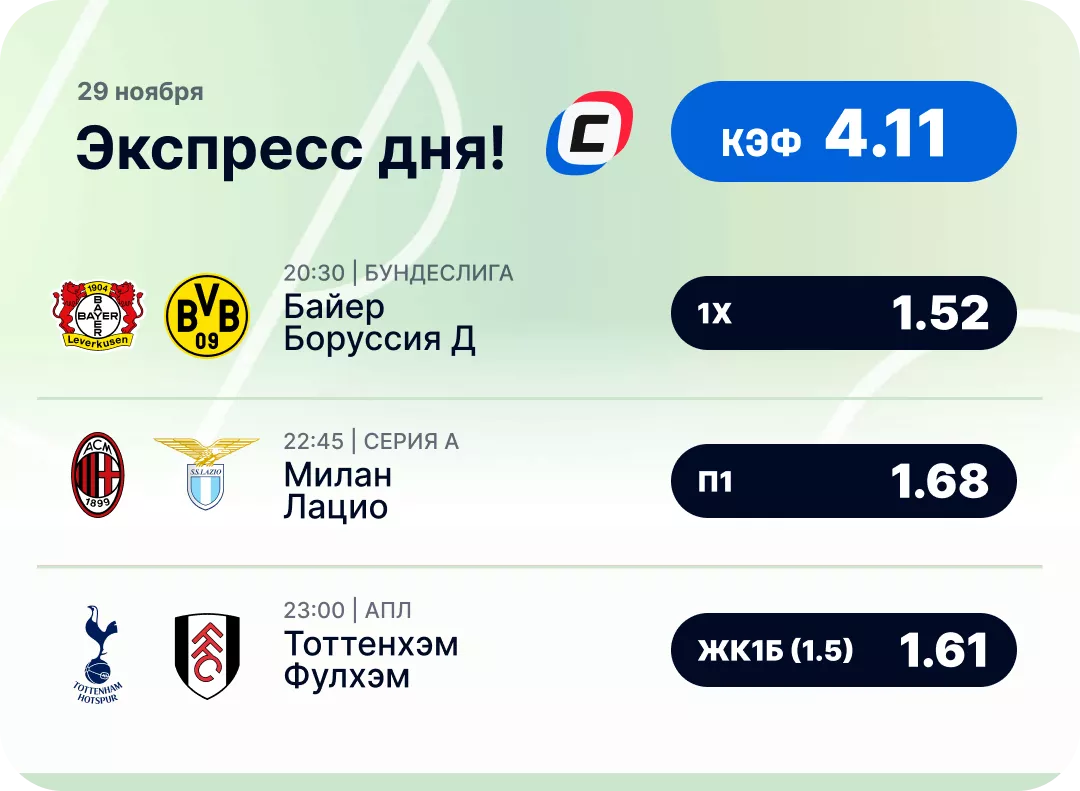 Экспресс дня на футбол на сегодня Футбольный экспресс дня на 29 ноября №1
