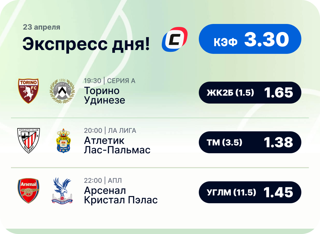 Футбольный экспресс дня на 23 апреля №1