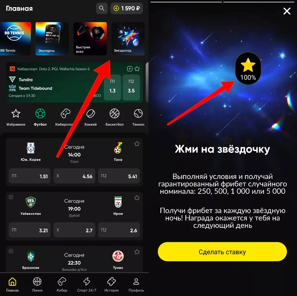 Звездопа в Бетбум фрибеты