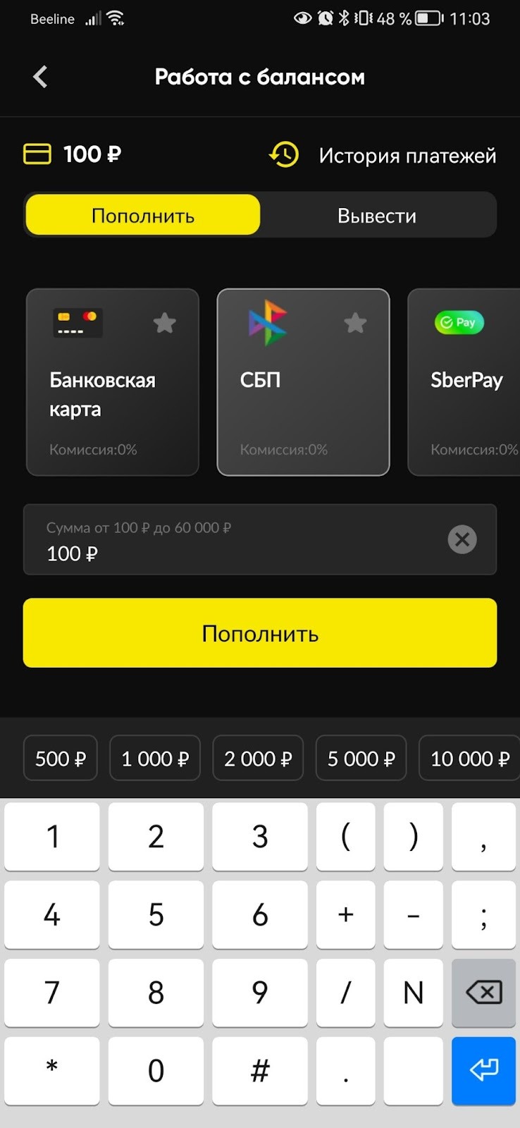 способы пополнения в бетбум