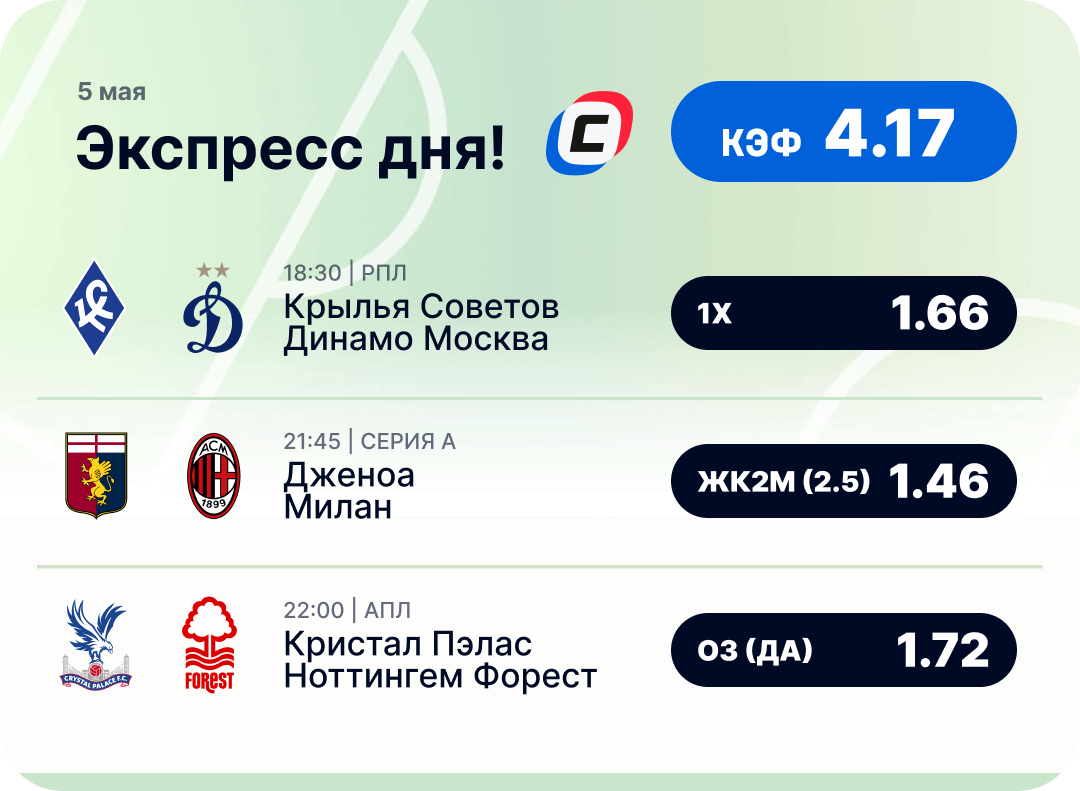 Футбольный экспресс дня на 5 мая