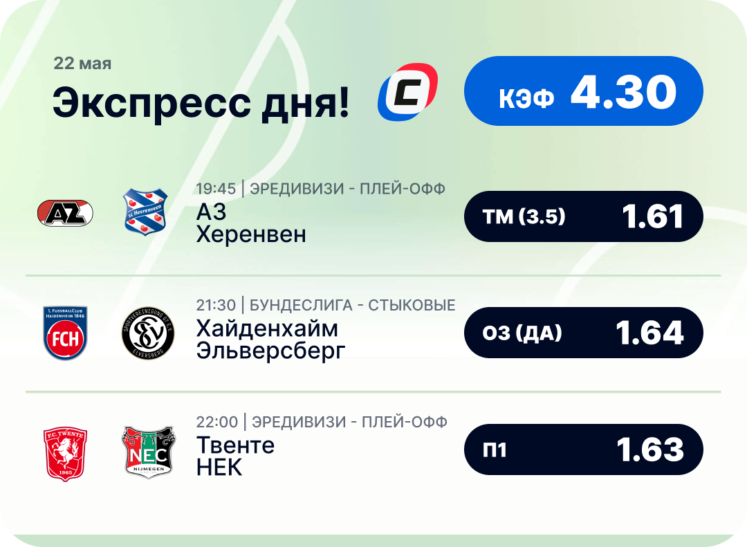 Футбольный экспресс дня на 22 мая