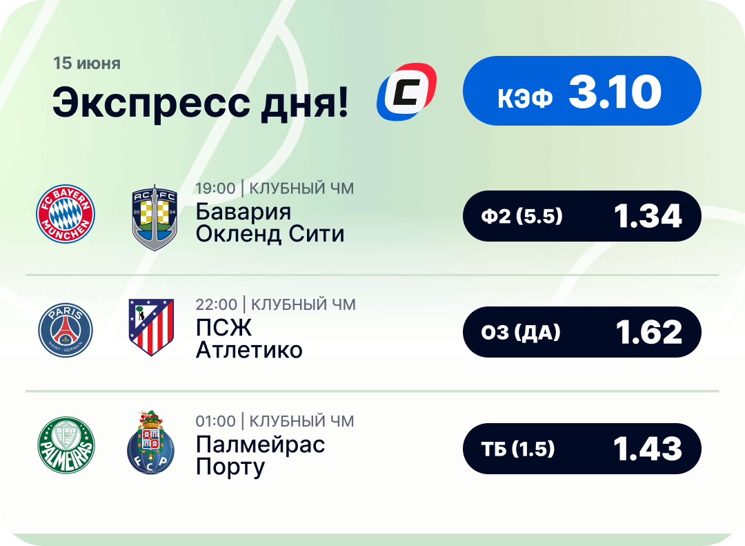 Футбольный экспресс дня на 15 июня №1