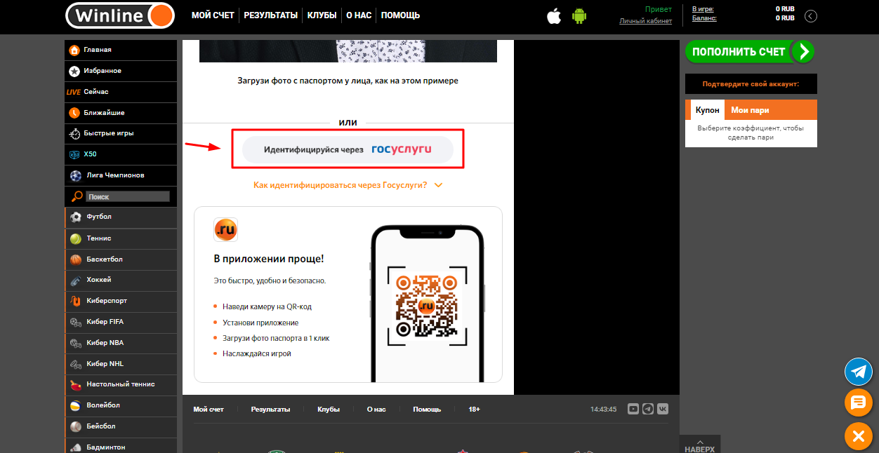 Идентификация Винлайн через госуслуги