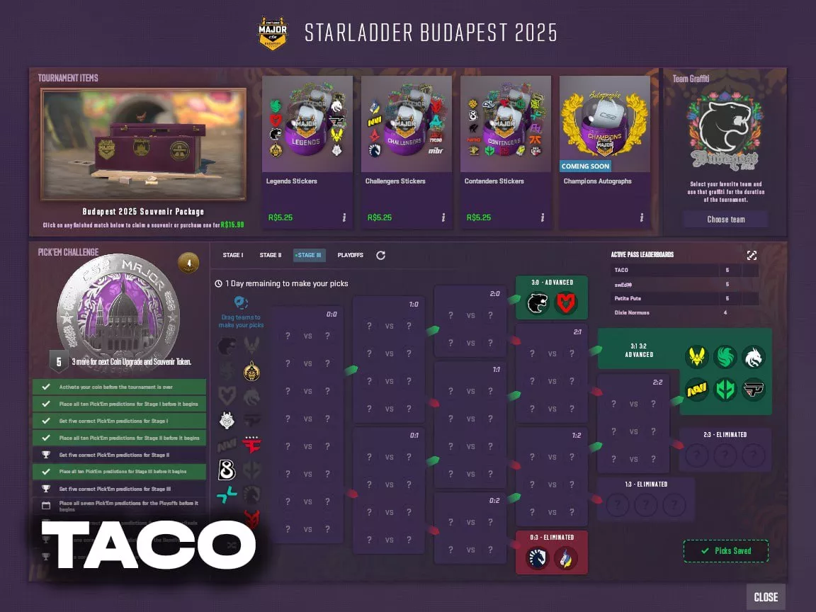 Pick’Em на третью стадию StarLadder Budapest Major 2025