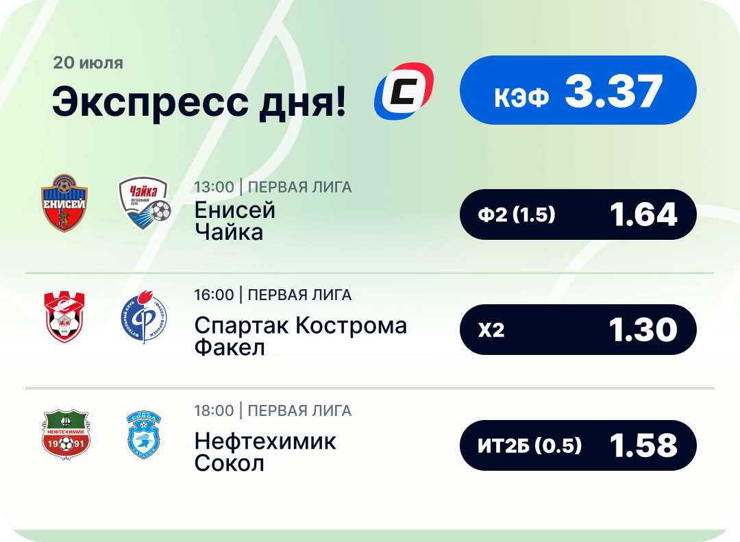 Футбольный экспресс дня на 20 июля №2