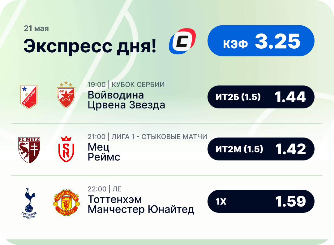 Футбольный экспресс дня на 21 мая №1