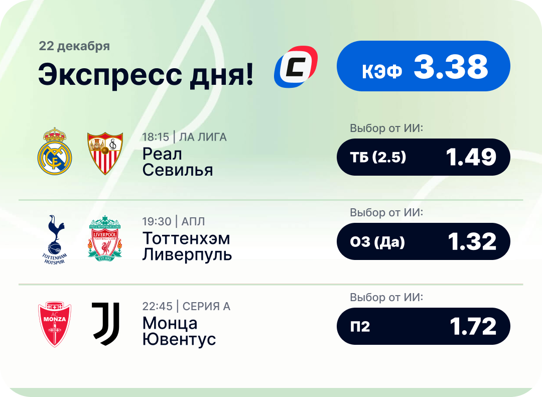 Футбольный экспресс дня на 22 декабря №2