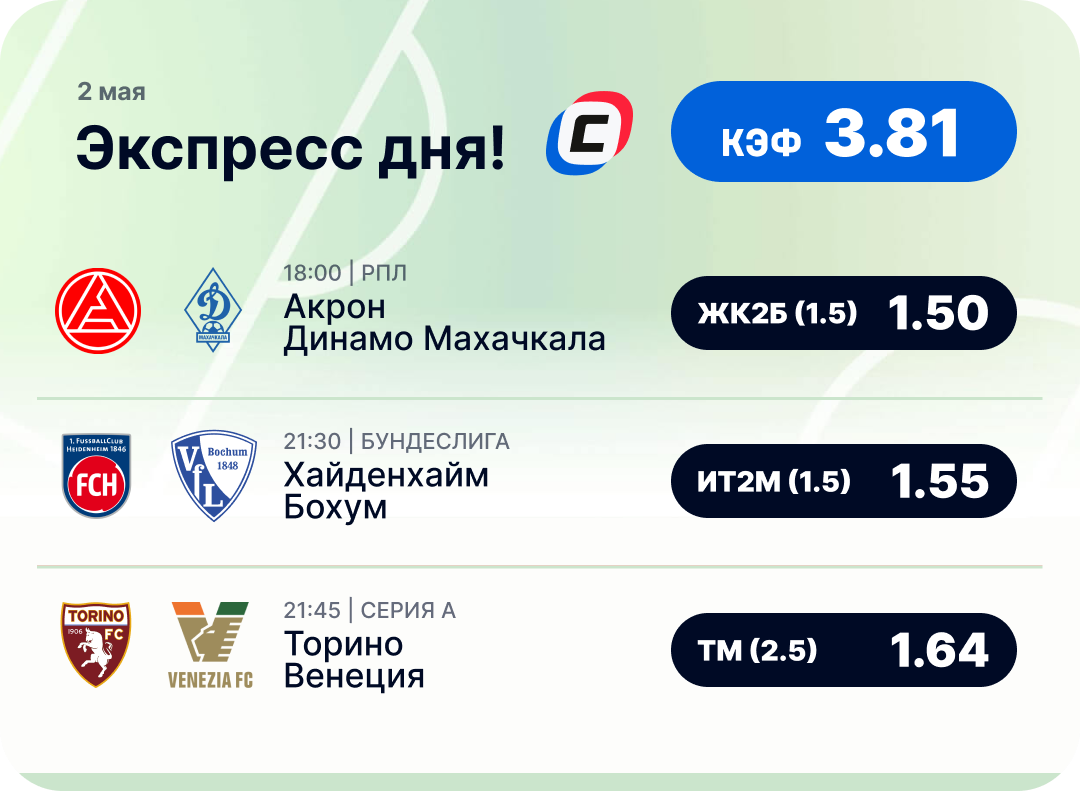 Футбольный экспресс дня на 2 мая №1