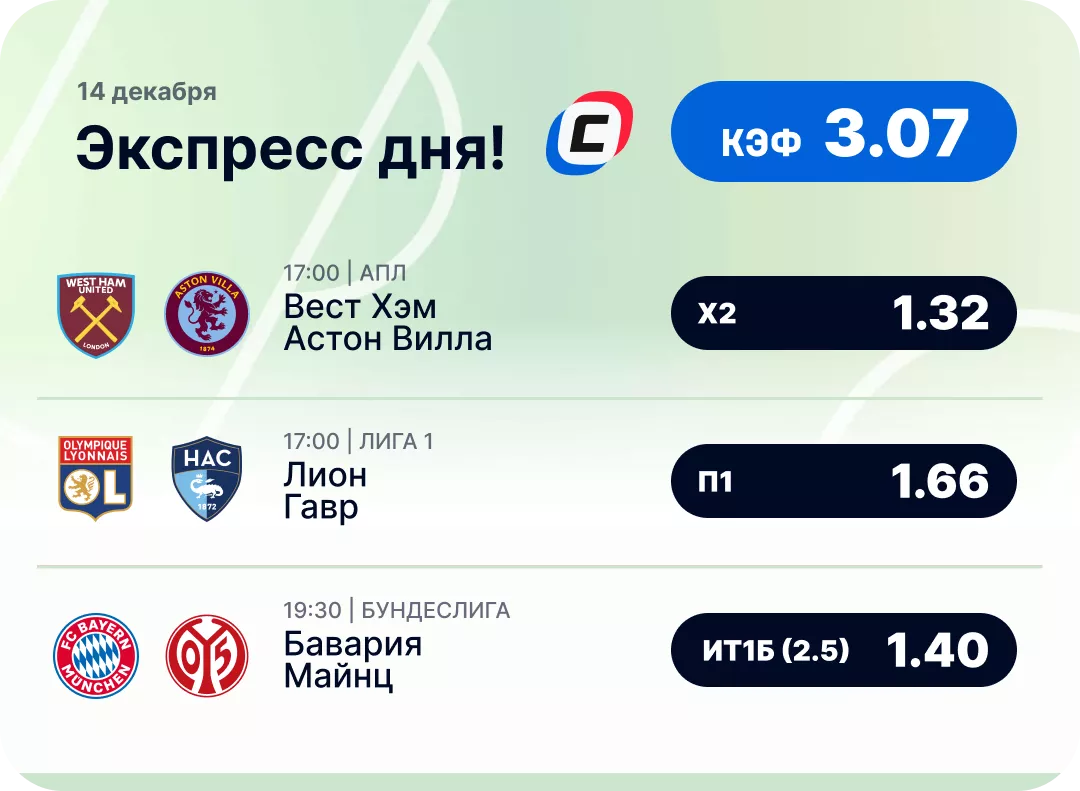 Экспресс на футбол Футбольный экспресс дня на 14 декабря №2