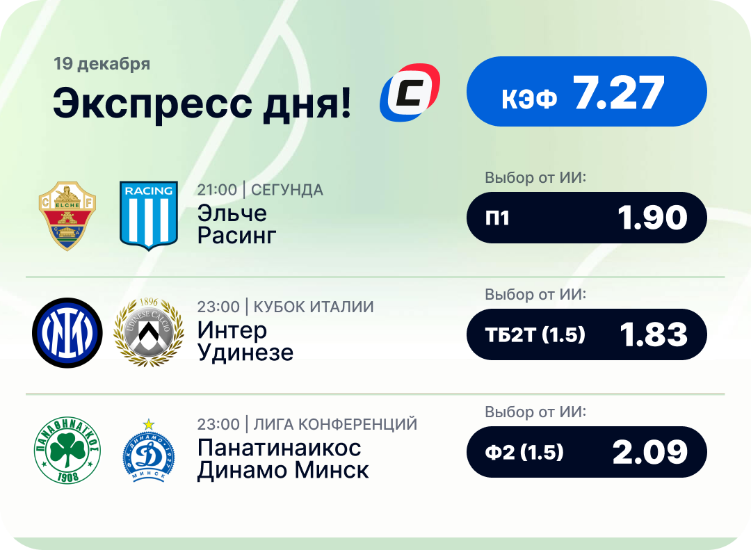 Футбольный экспресс дня на 19 декабря №2