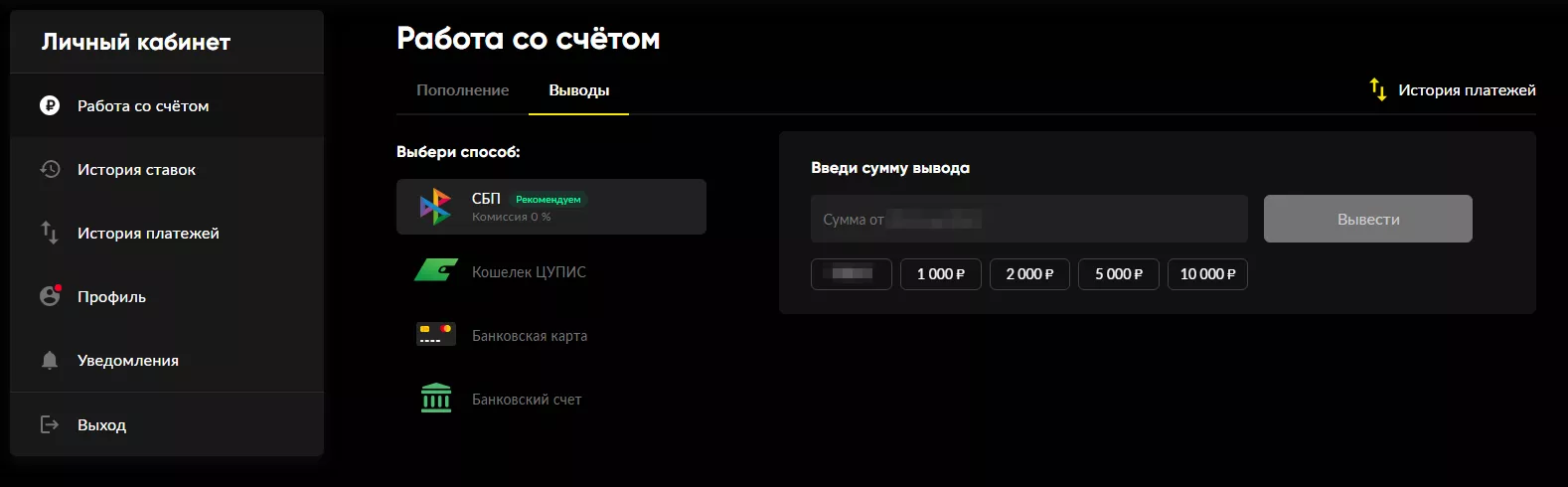 Вывод средств в Бетбум