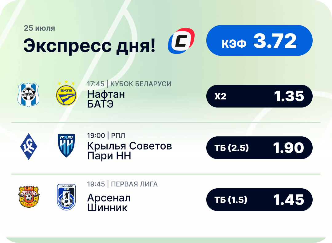 Футбольный экспресс дня на 25 июля №1
