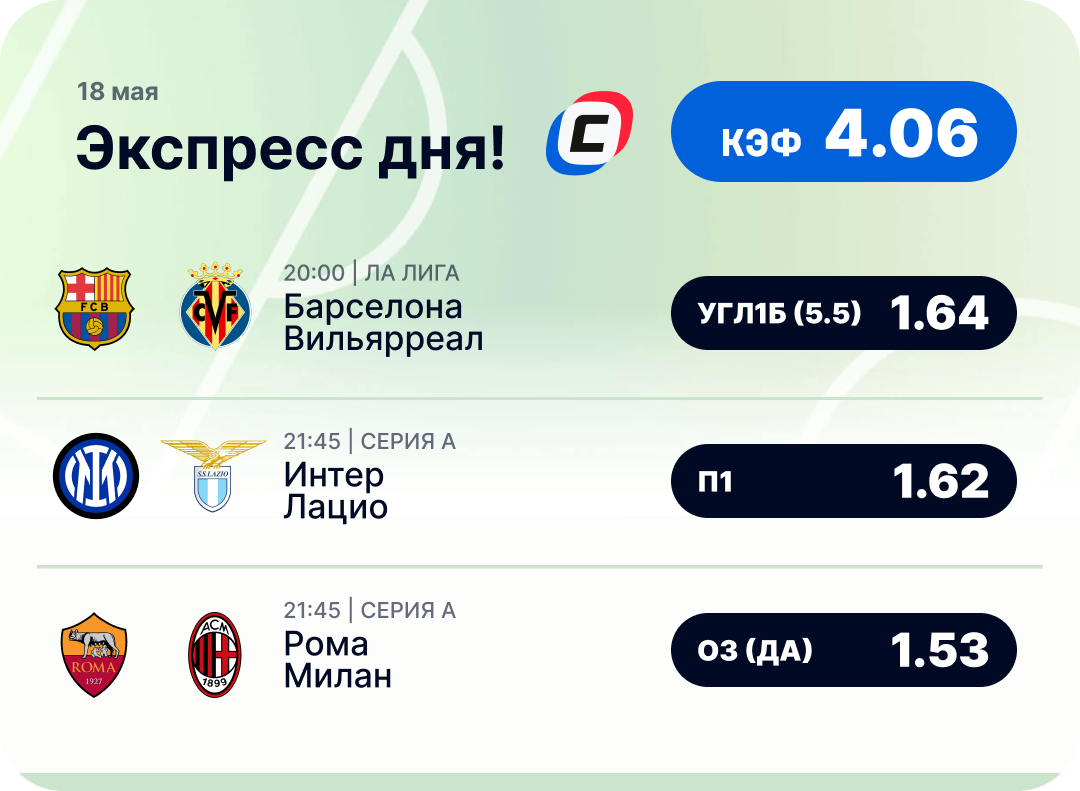 Футбольный экспресс дня на 18 мая №2