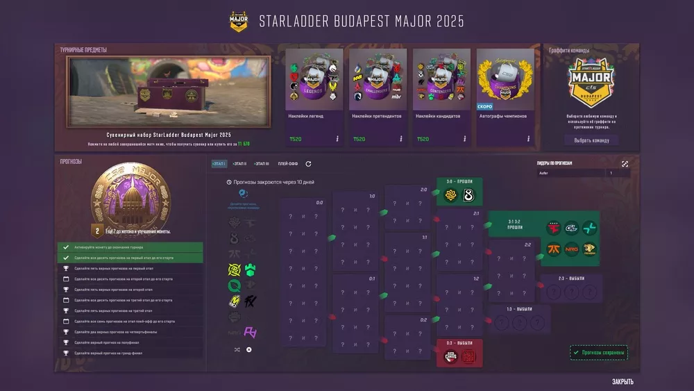 Пикемы на 1 этап StarLadder Budapest Major 2025