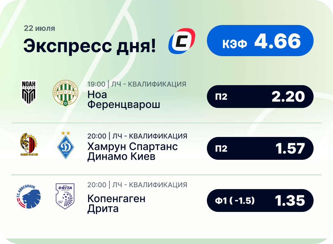 Футбольный экспресс дня на 22 июля №1