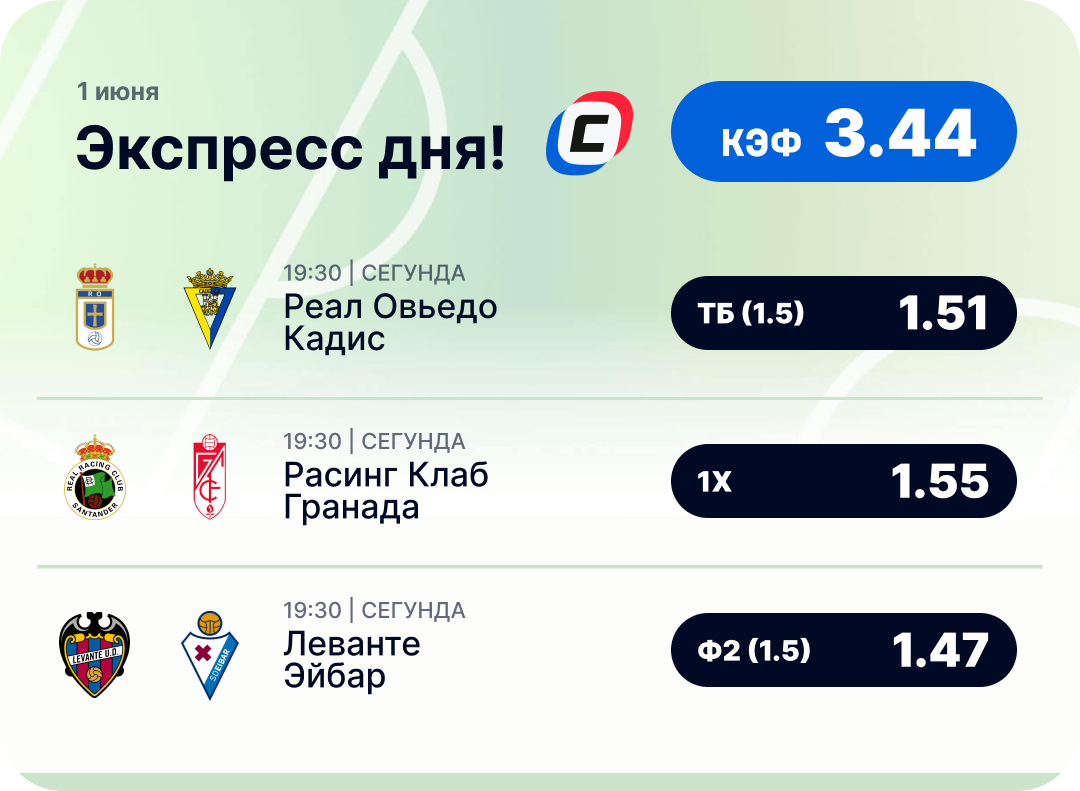 Футбольный экспресс дня на 1 июня №2