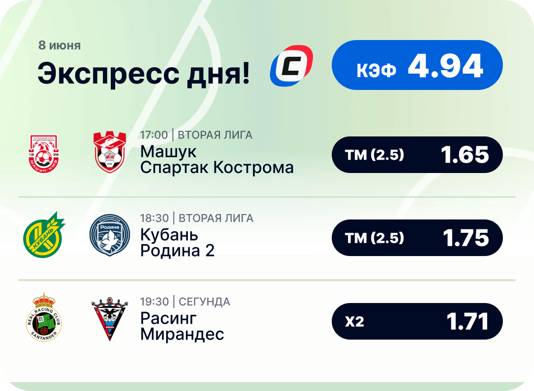 Футбольный экспресс дня на 8 июня №2