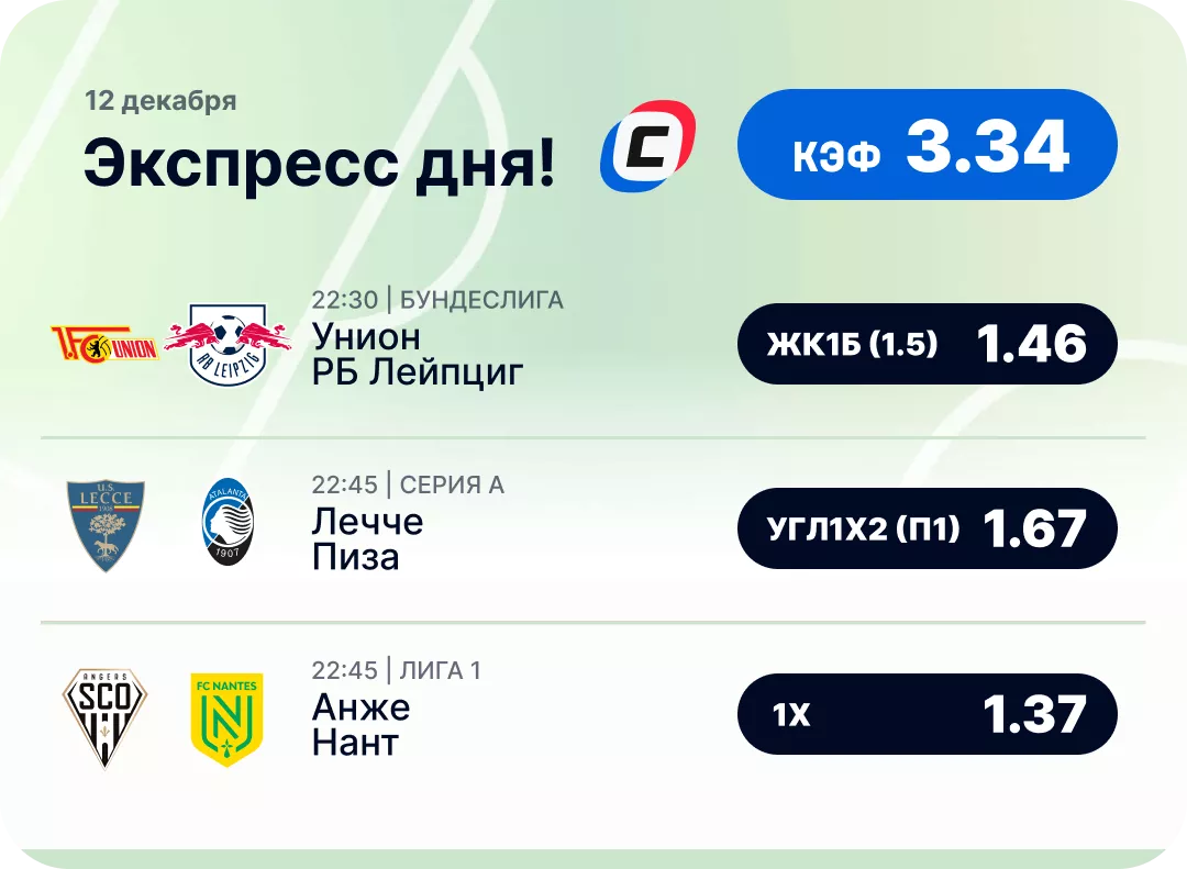 Экспресс на футбол Футбольный экспресс дня на 12 декабря