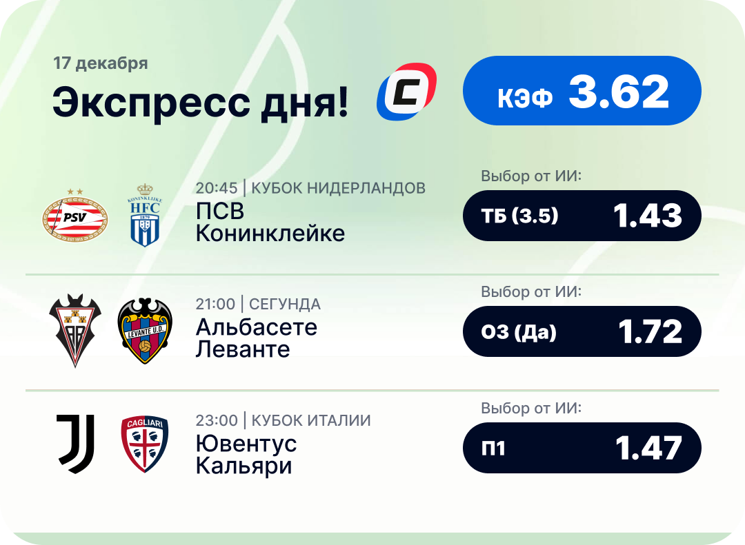 Футбольный экспресс дня на 17 декабря