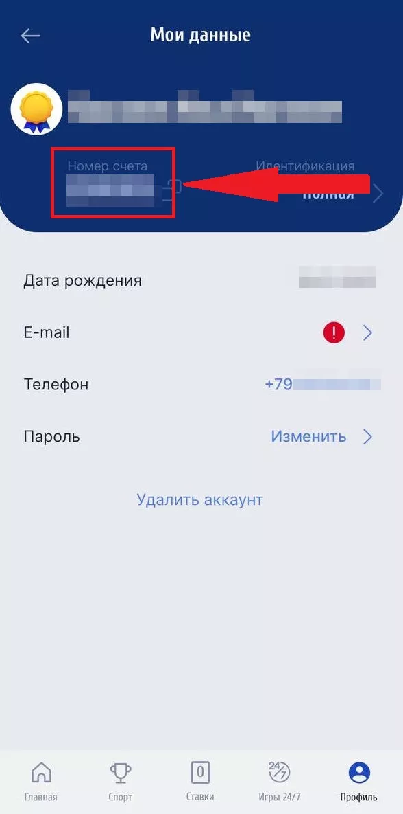 Номер счета БК Зенит