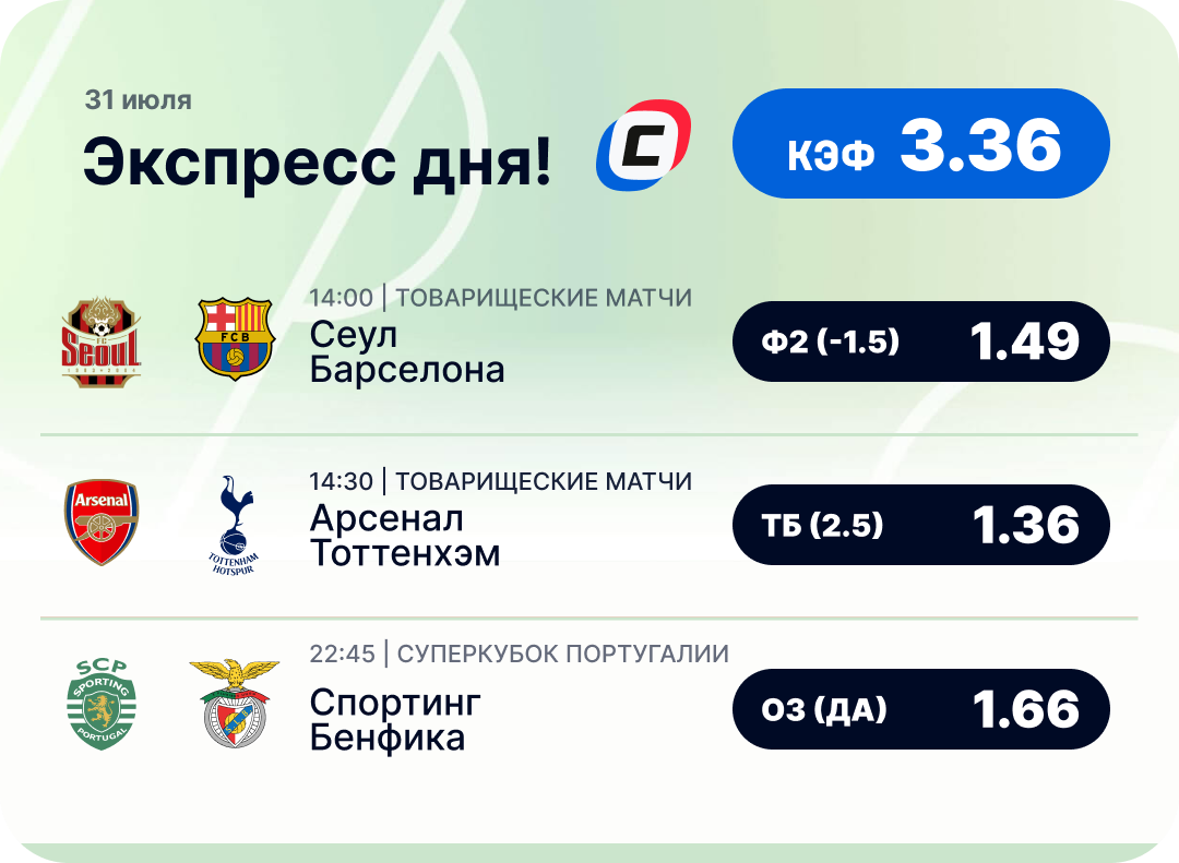 Футбольный экспресс дня на 31 июля №1