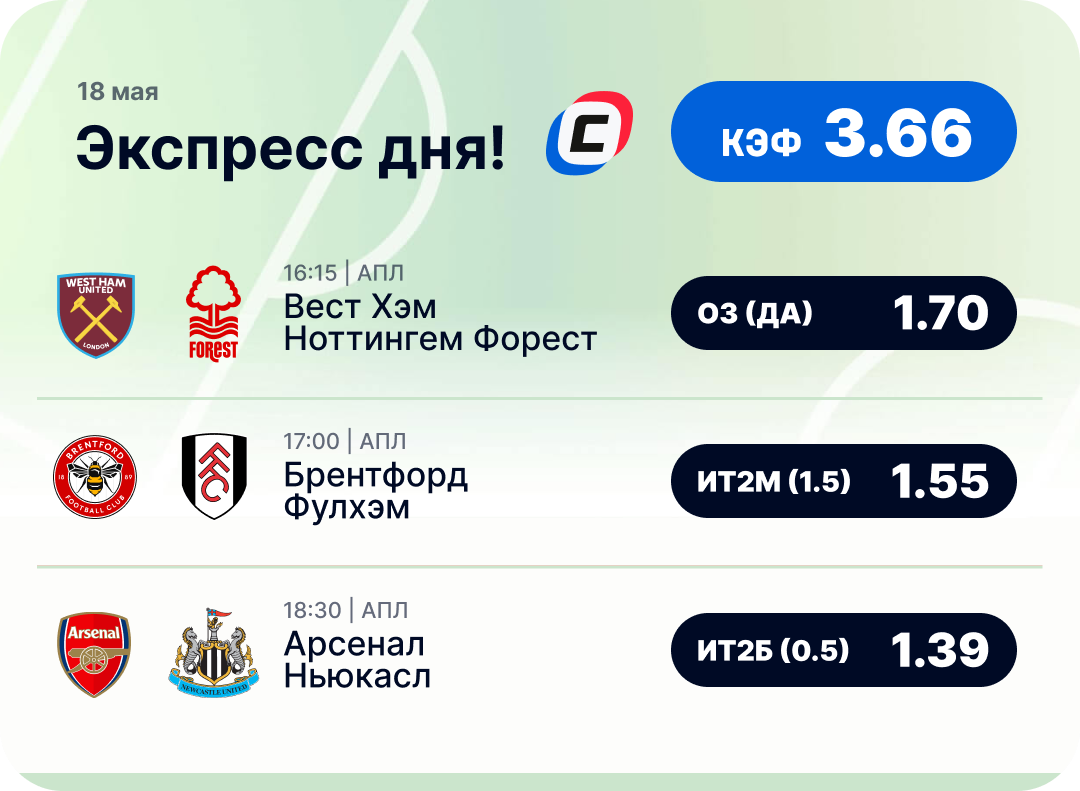 Футбольный экспресс дня на 18 мая №1