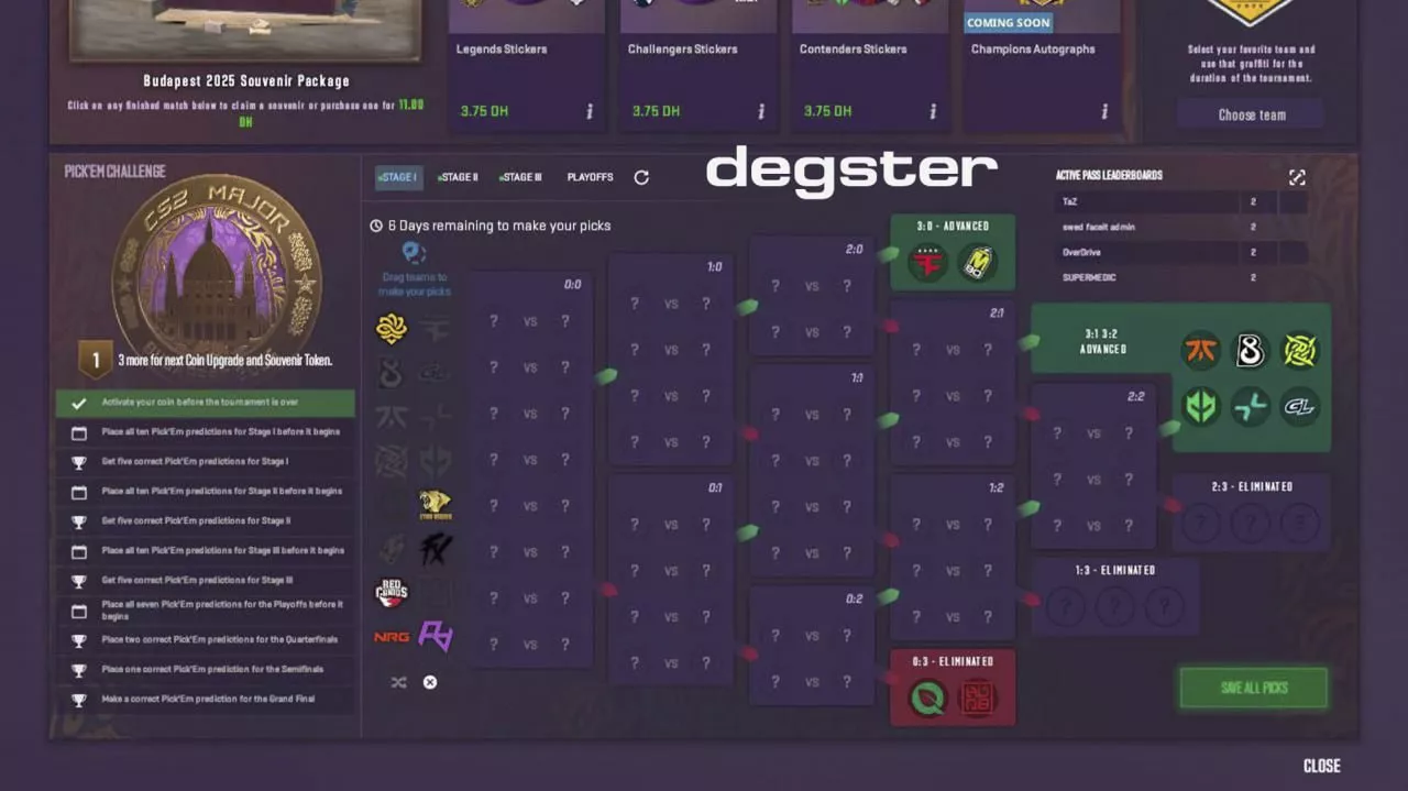 Пикем на первую стадию StarLadder Budapest Major 2025 Пикемы на первую стадию StarLadder Budapest Major 2025