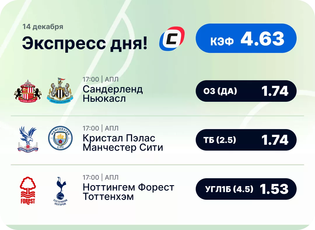 Экспресс от СТАВКА ТВ Футбольный экспресс дня на 14 декабря №1