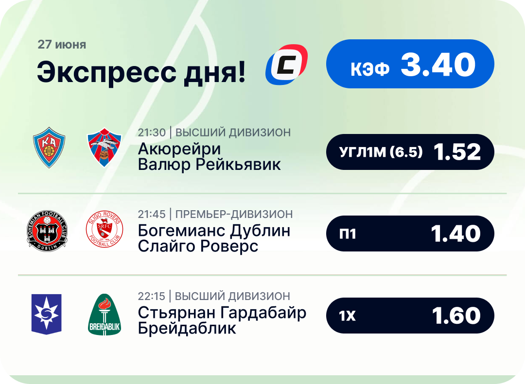 Футбольный экспресс дня на 27 июня №2