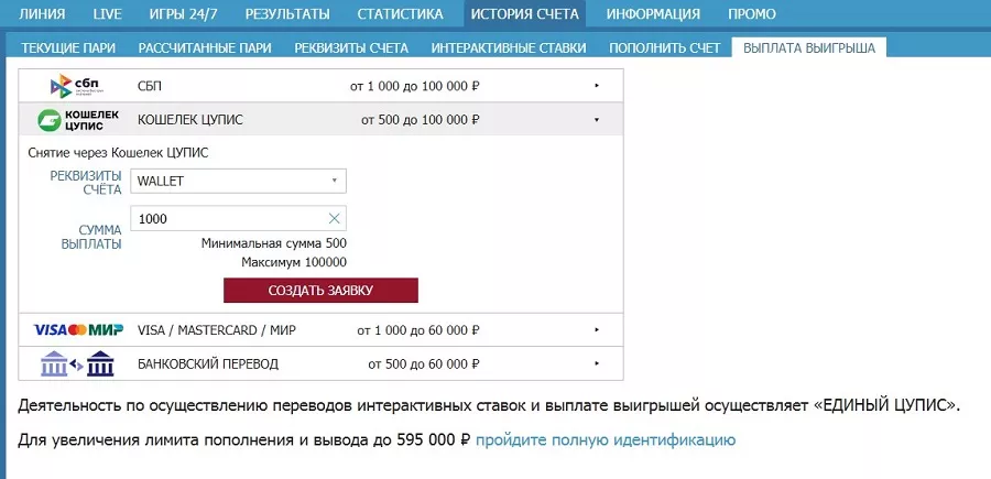 Выбор платежного средства в Бетсити