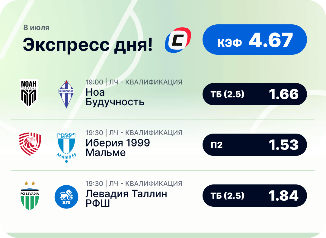 Футбольный экспресс дня на 8 июля №1