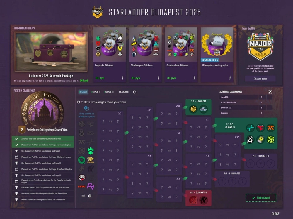 Pick’Em Challenge на StarLadder Budapest Major 2025