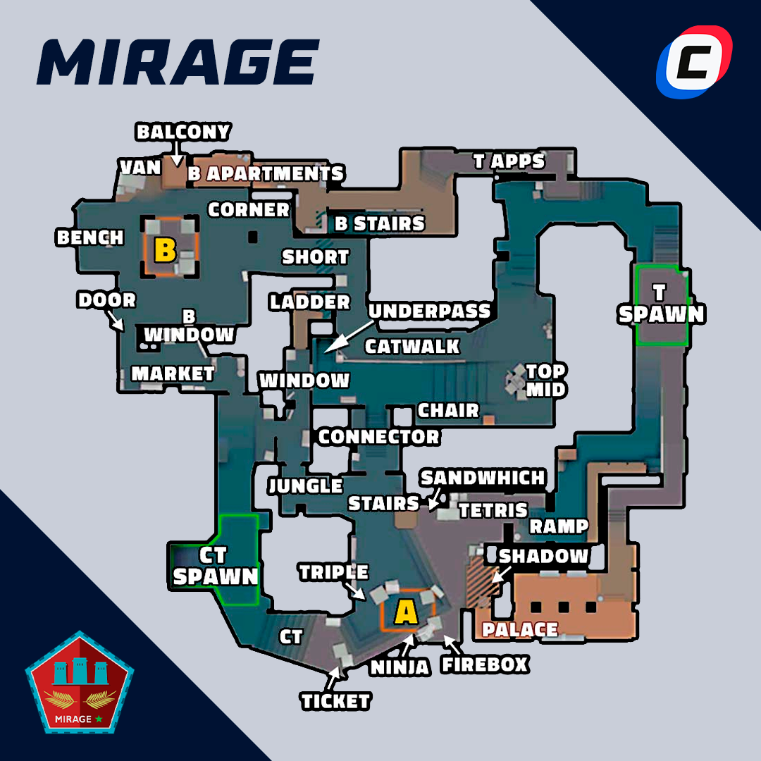 Все позиции на карте Mirage в CS2