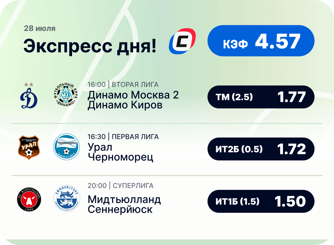 Футбольный экспресс дня на 28 июля №1
