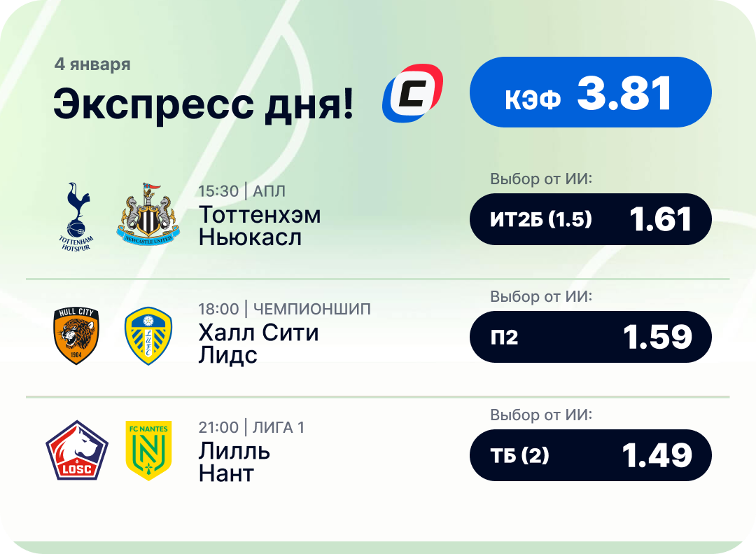 Футбольный экспресс дня на 4 января №1