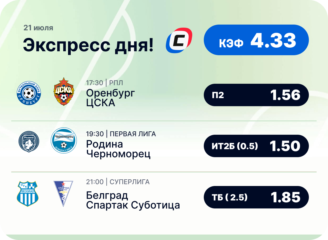 Футбольный экспресс дня на 21 июля №1