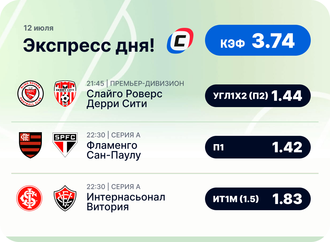 Футбольный экспресс дня на 12 июля №1