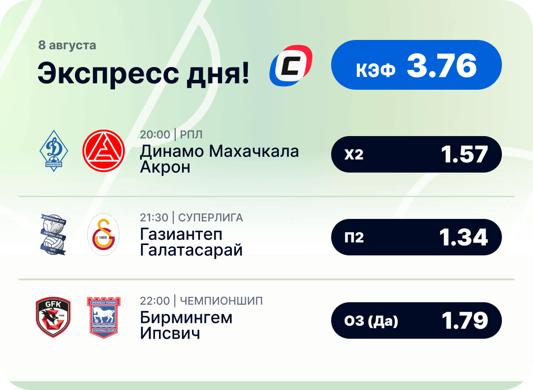 Футбольный экспресс дня на 8 августа №1