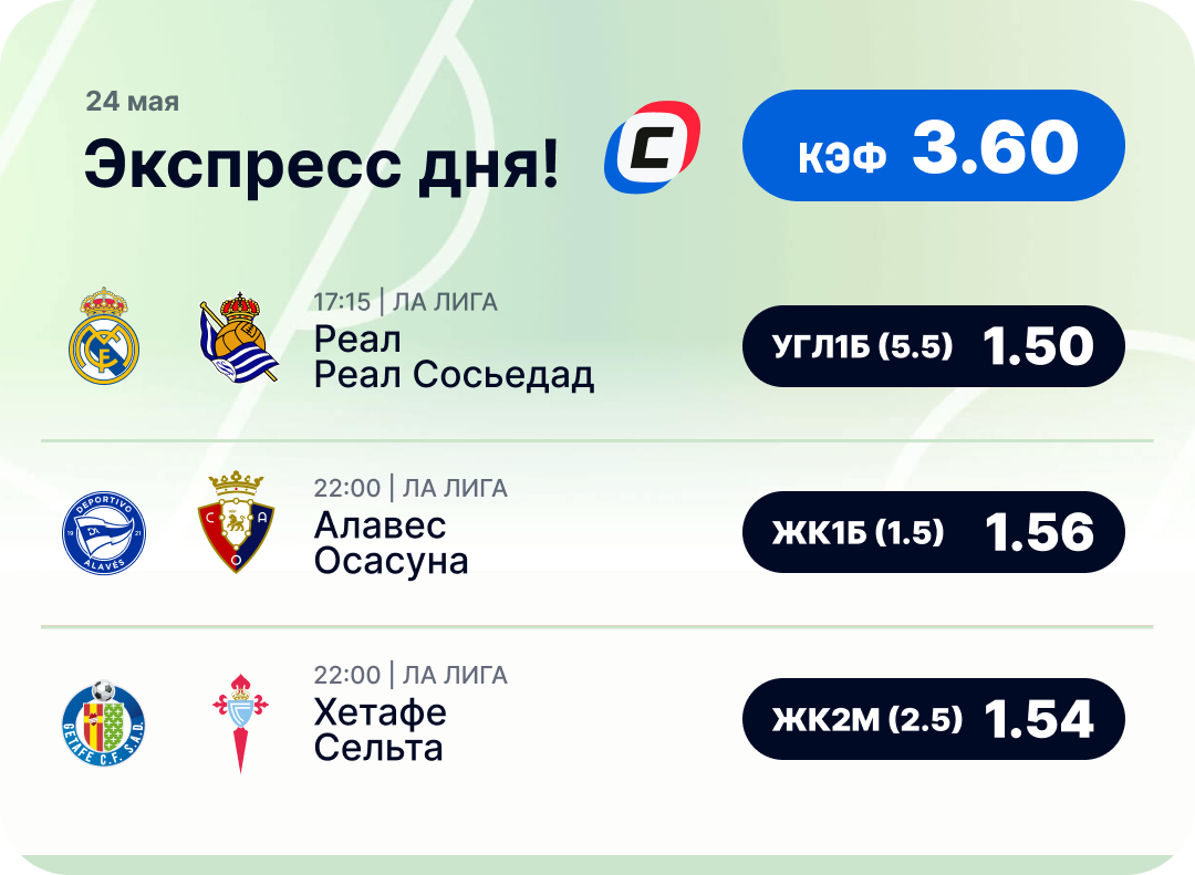 Футбольный экспресс дня на 24 мая №1