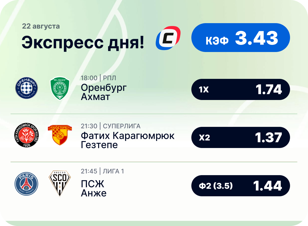 Футбольный экспресс дня на 22 августа №2