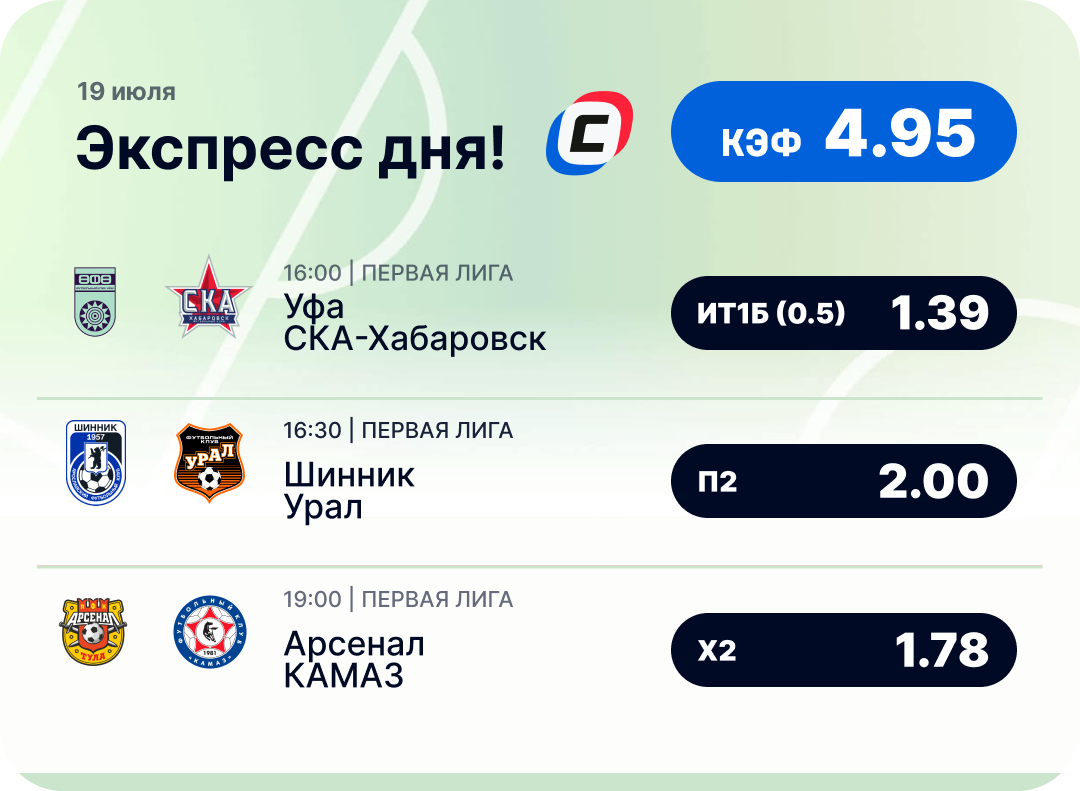 Футбольный экспресс дня на 19 июля №2