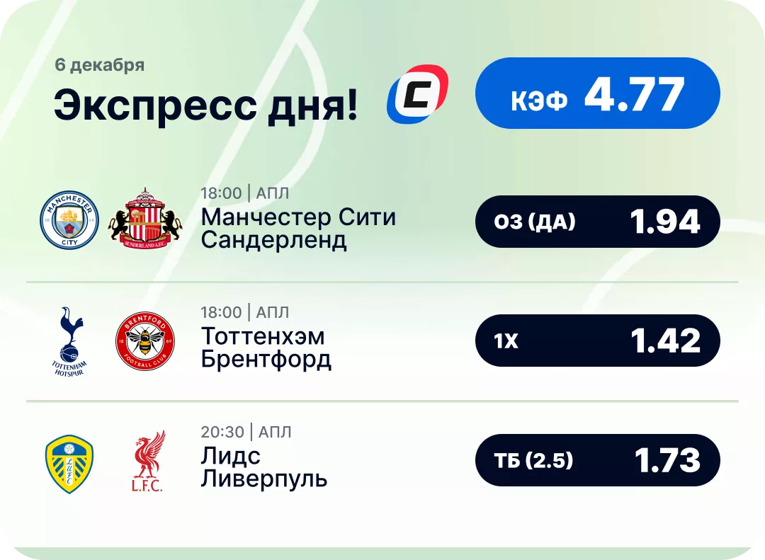 Футбольный экспресс дня на 6 декабря №2