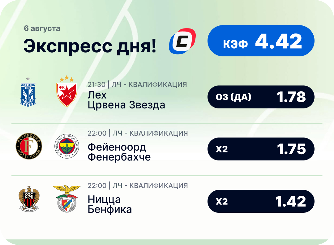 Футбольный экспресс дня на 6 августа №2