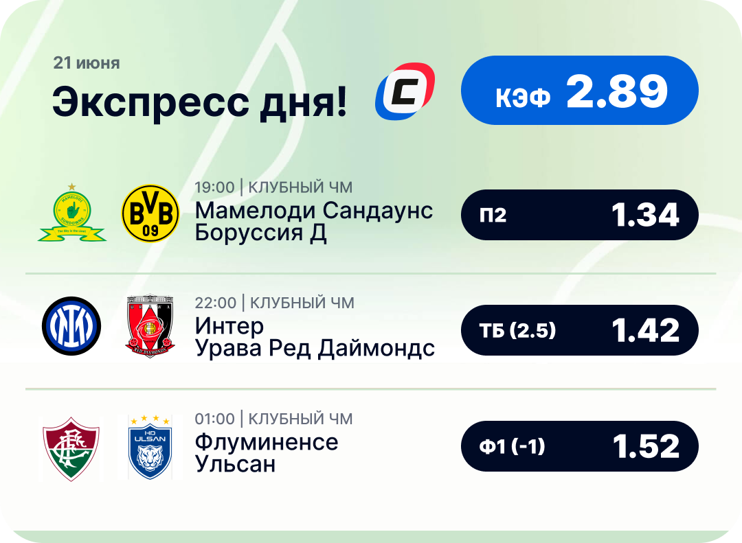 Футбольный экспресс дня на 21 июня №1